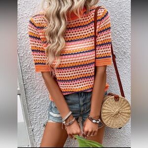 SHEIN || NWOT Colorful Striped Crochet Top (M)